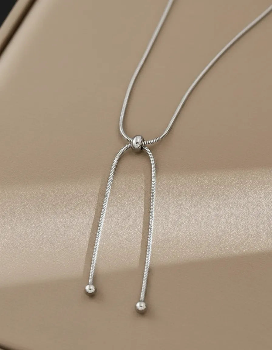 Collar plateado ajustable tipo lariat C-0003
