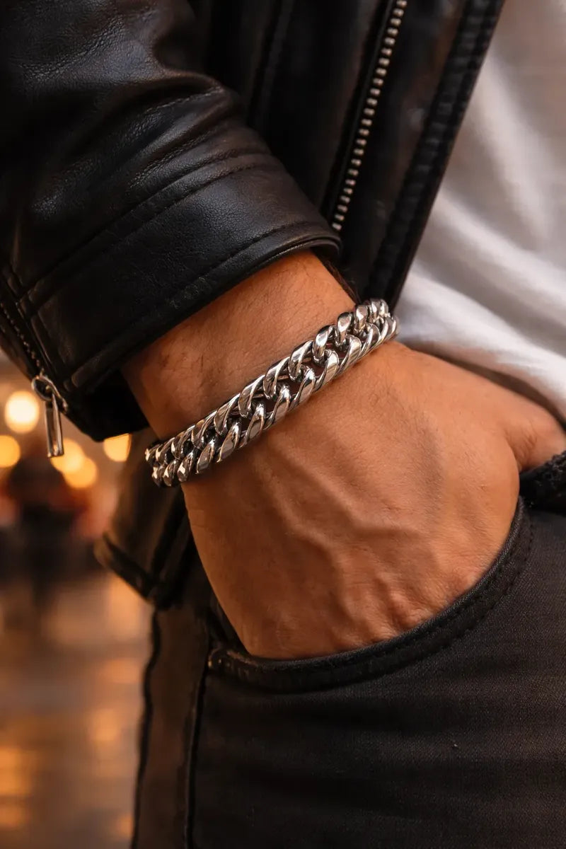 Pulsera doble tipo cubana plateada P-0030