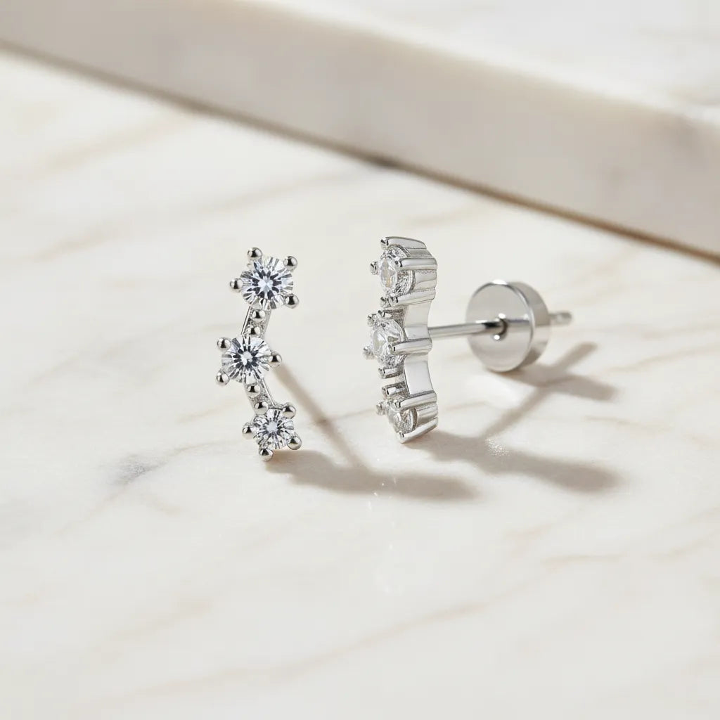 Aretes plateados ear cuff con zirconias A-0007