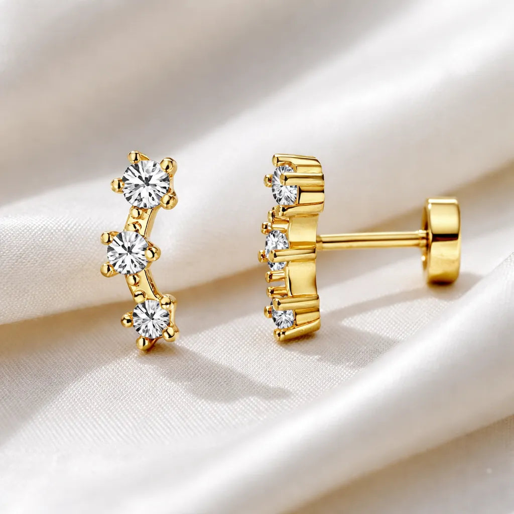 Aretes dorados ear cuff con zirconias A-0006