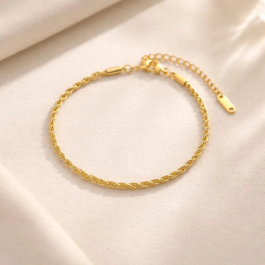 Pulsera cadena trenzada dorada ajustable P-0010