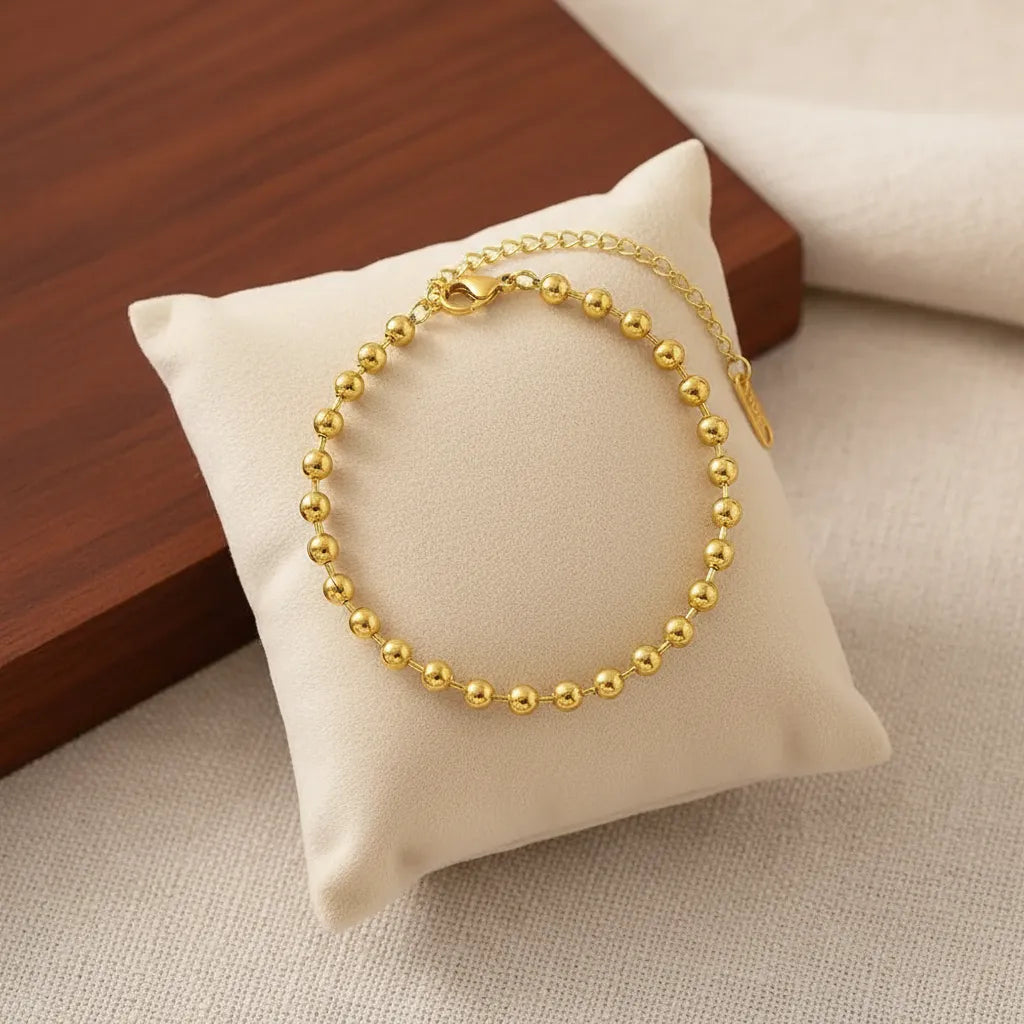 Pulsera dorada de bolitas ajustable P-0007