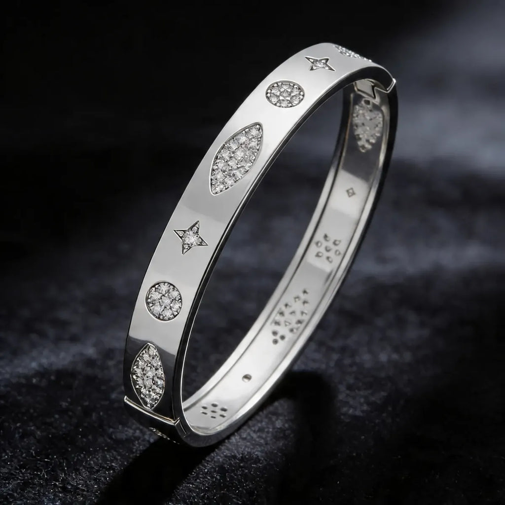 Pulsera brazalete plateado con zirconias P-0041