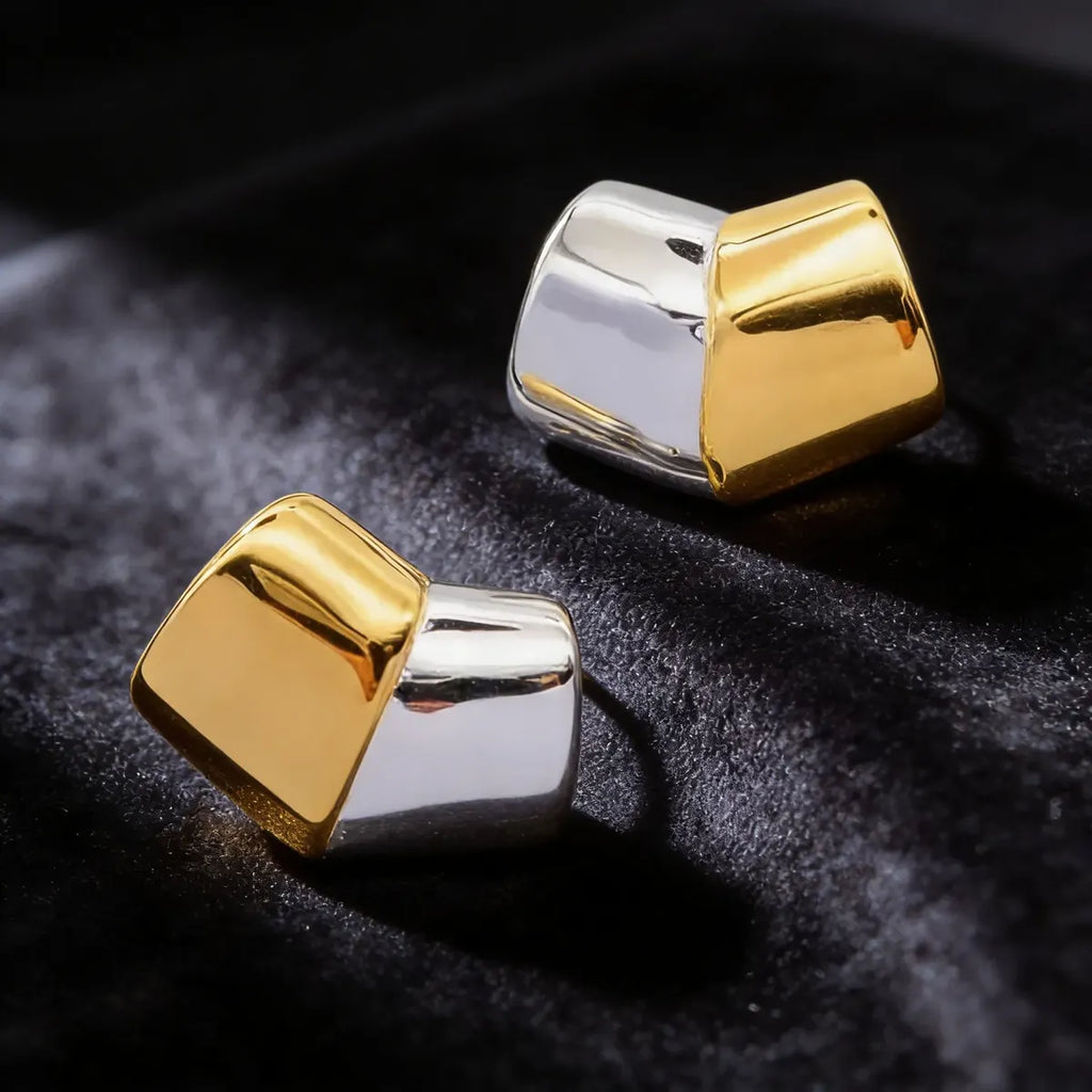 Aretes bicolor geométricos dorado y plateado A-0031