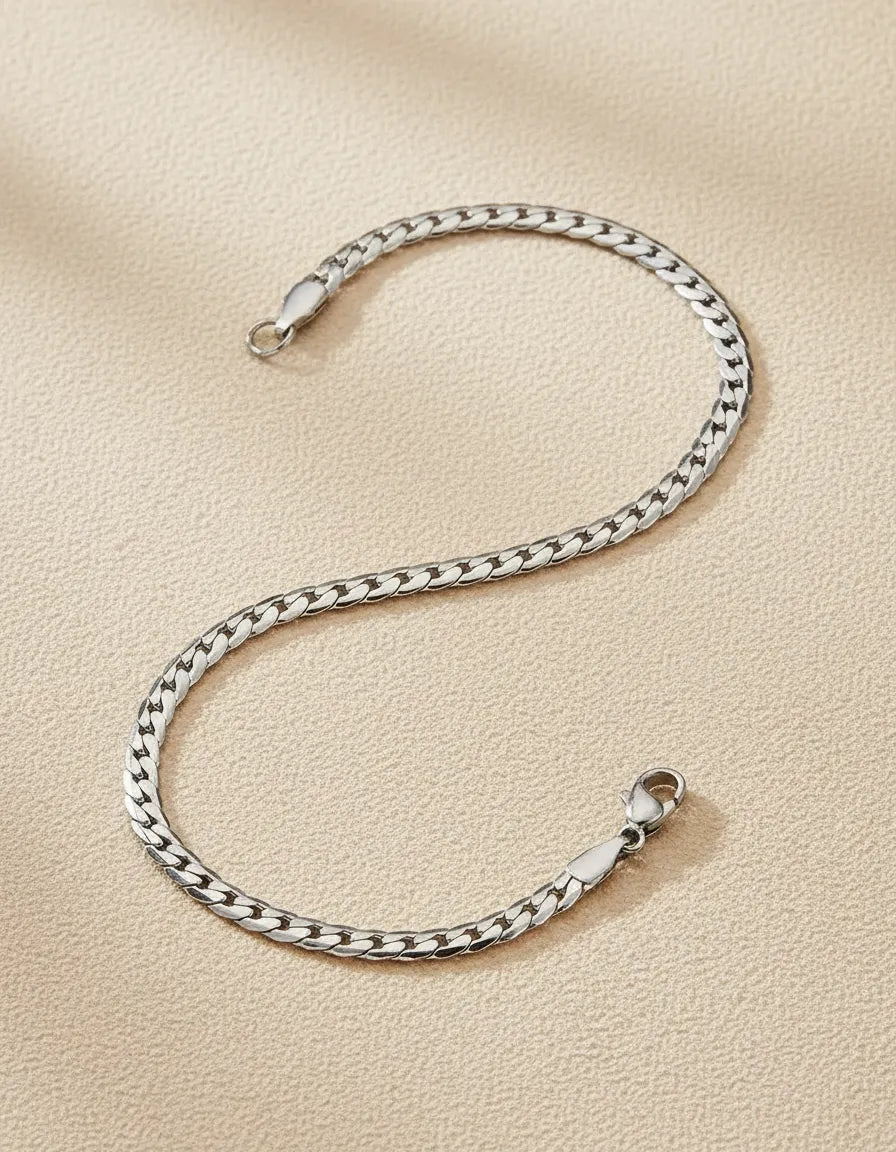 Pulsera tipo cubana delgada plateada ajustable P-0034