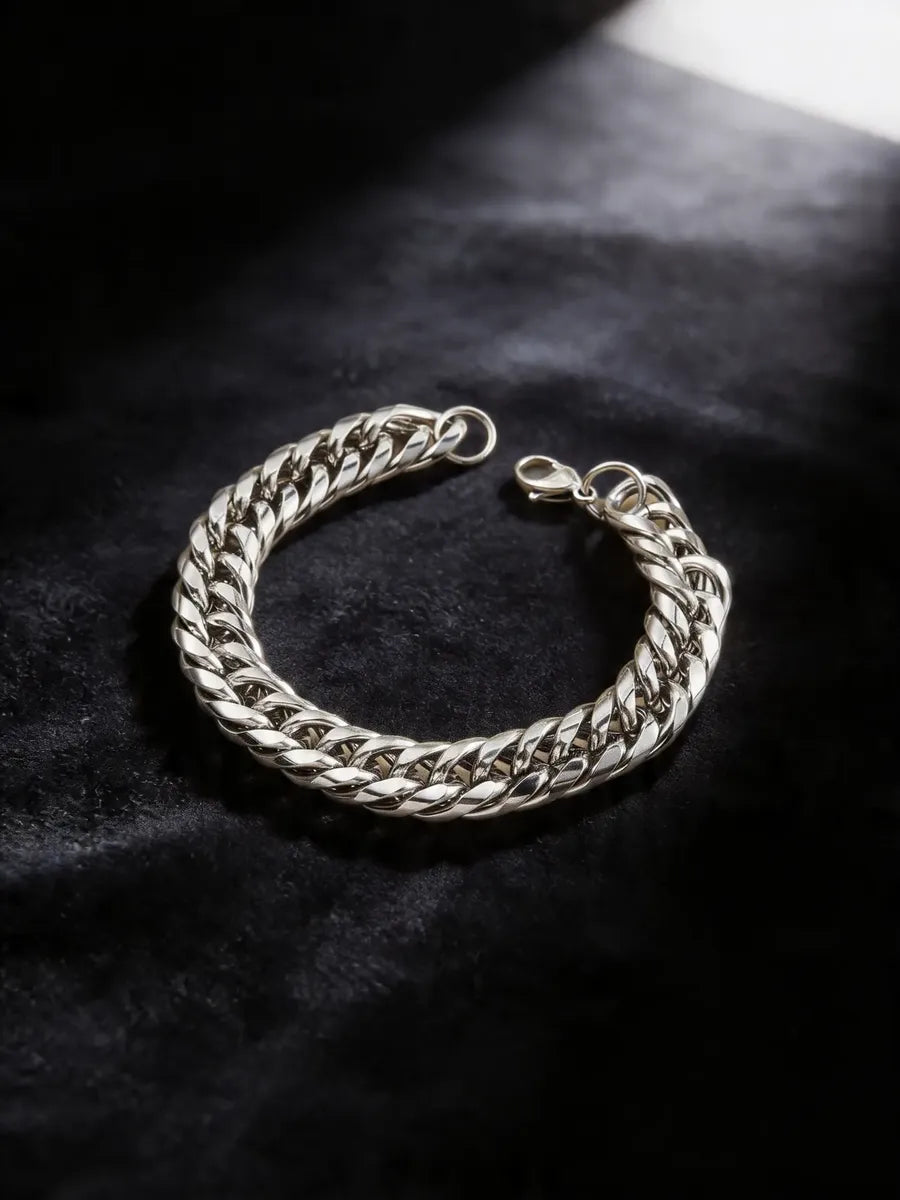 Pulsera doble tipo cubana plateada P-0030