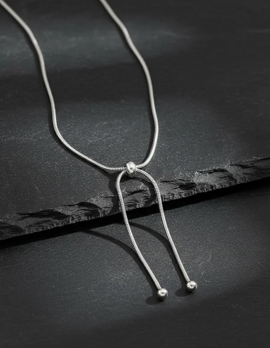 Collar plateado ajustable tipo lariat C-0003