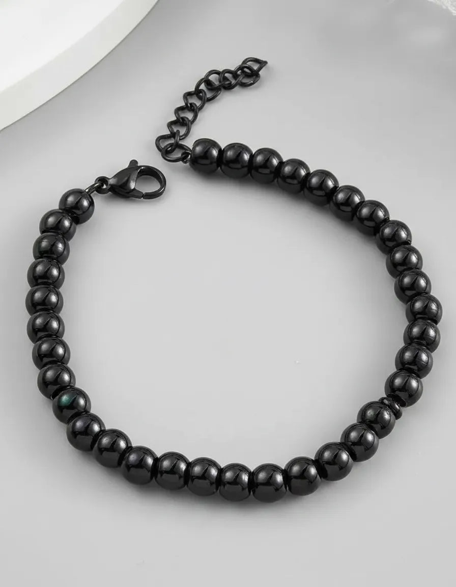 Pulsera de cuentas negras ajustable P-0031