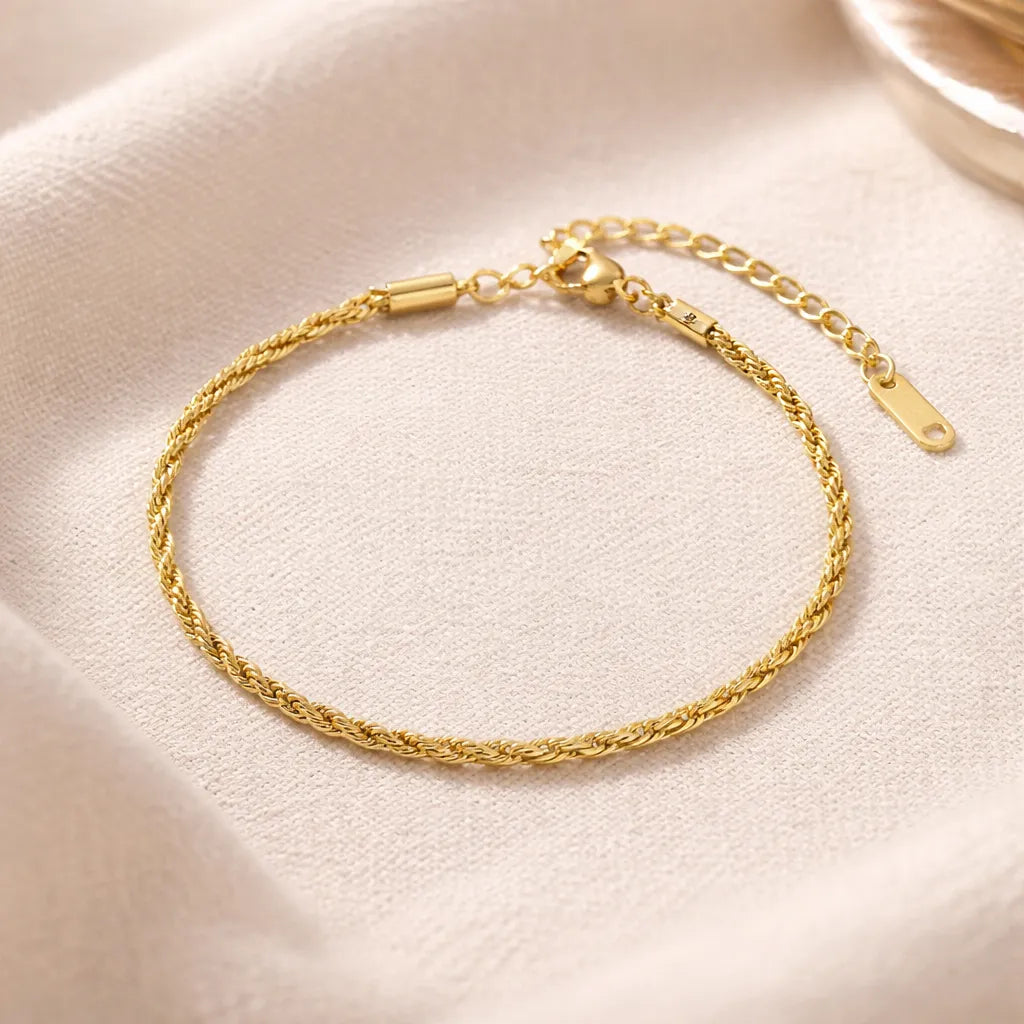 Pulsera cadena trenzada dorada ajustable P-0010