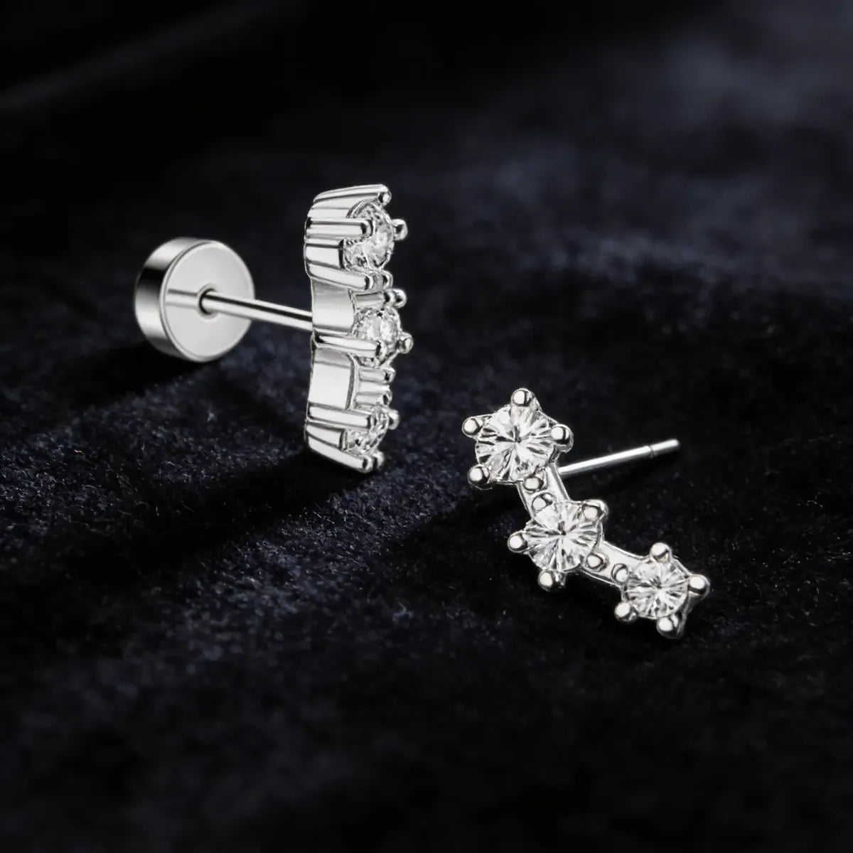 Aretes plateados ear cuff con zirconias A-0007