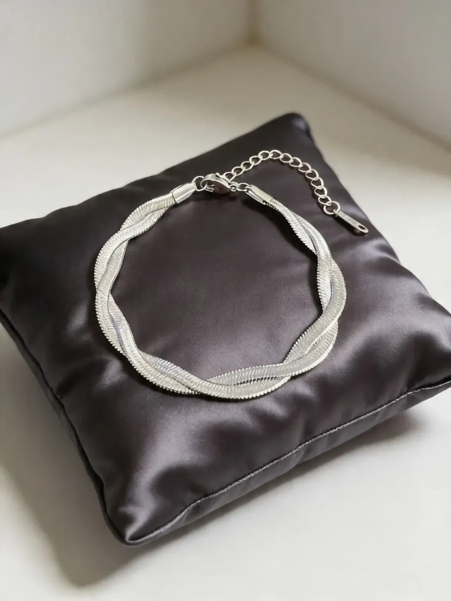 Pulsera trenzada tipo snake plateada P-0032