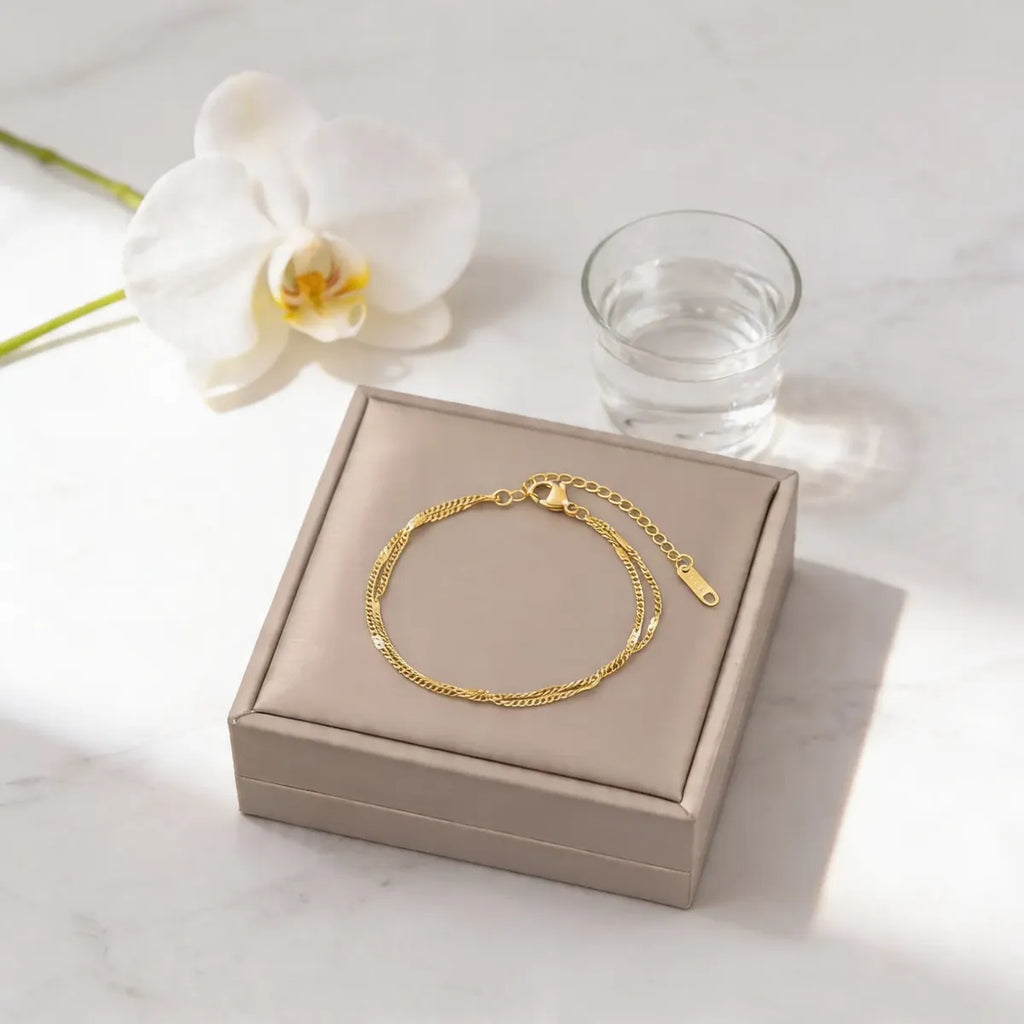 Pulsera doble cadena dorada ajustable P-0008