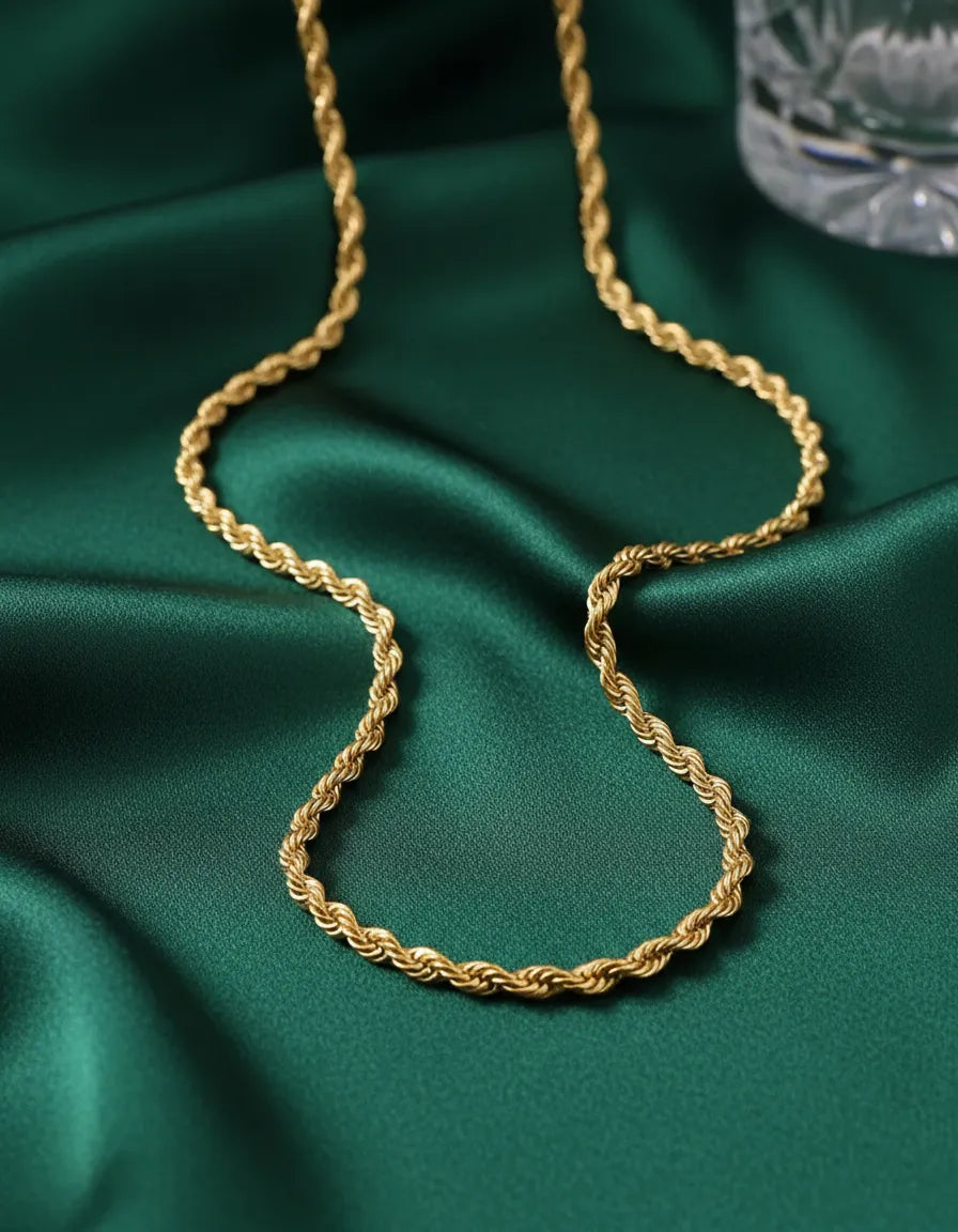 Collar dorado tipo cuerda (rope) 44cm largo x 2mm grosor C-0004