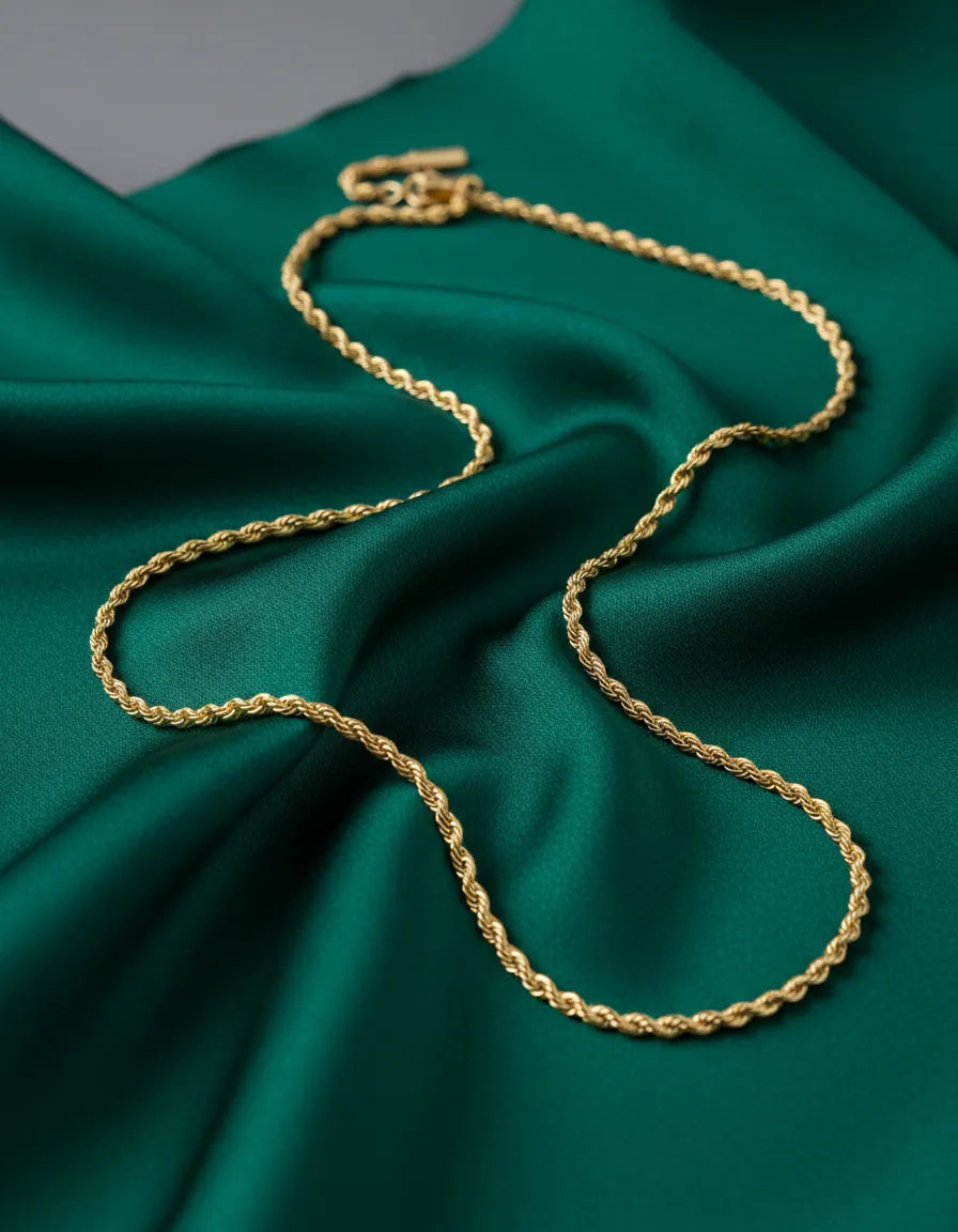 Collar dorado tipo cuerda (rope) 44cm largo x 2mm grosor C-0004