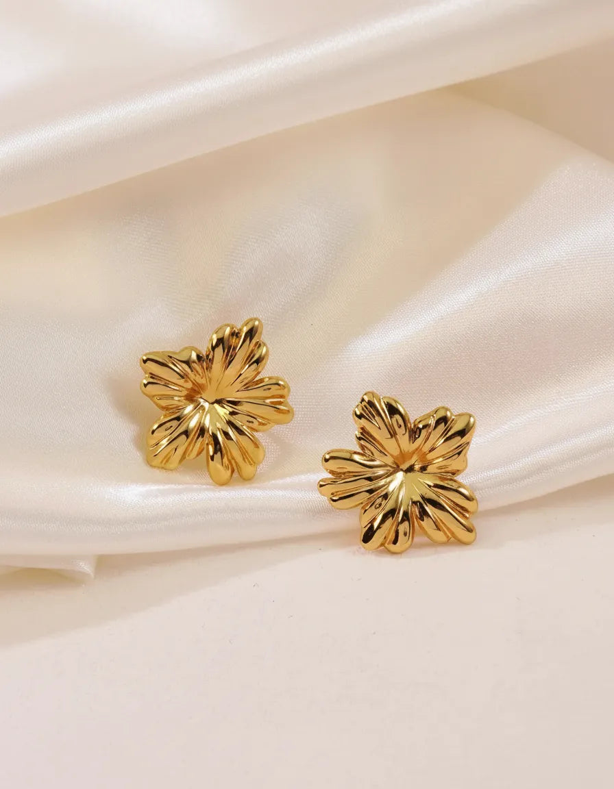 Aretes dorados flor abstracta brillante A-0010