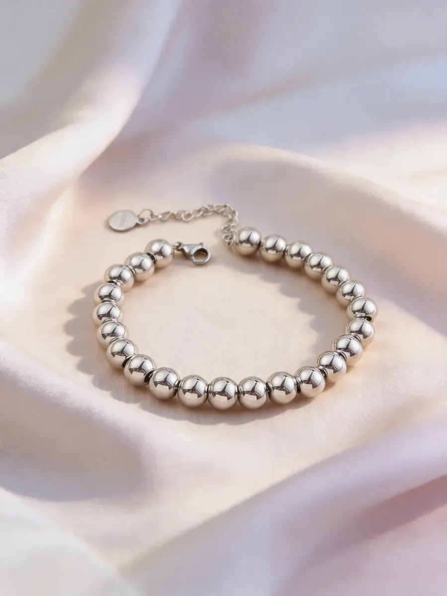 Pulsera de cuentas plateadas ajustable P-0029