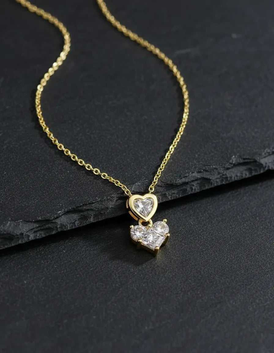 Collar doble corazón con zirconia C-0001
