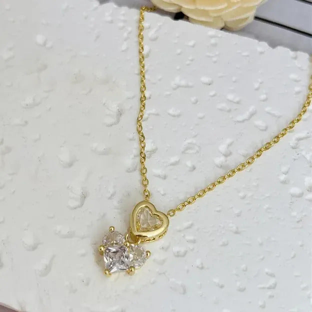 Collar doble corazón con zirconia C-0001