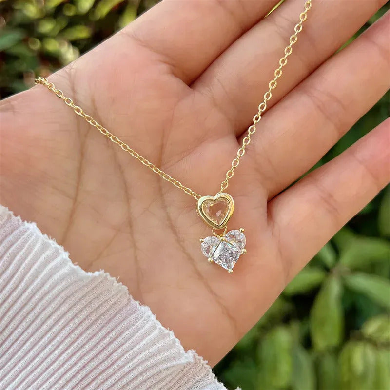 Collar doble corazón con zirconia C-0001
