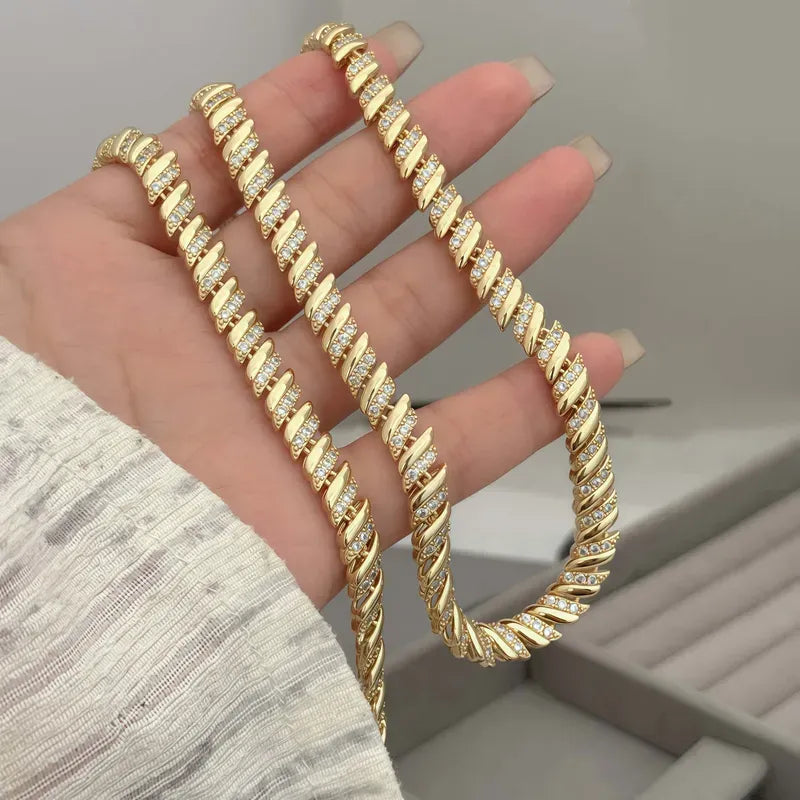 Set collar + pulsera dorado con zirconias | Elegante y brillante SET-0006