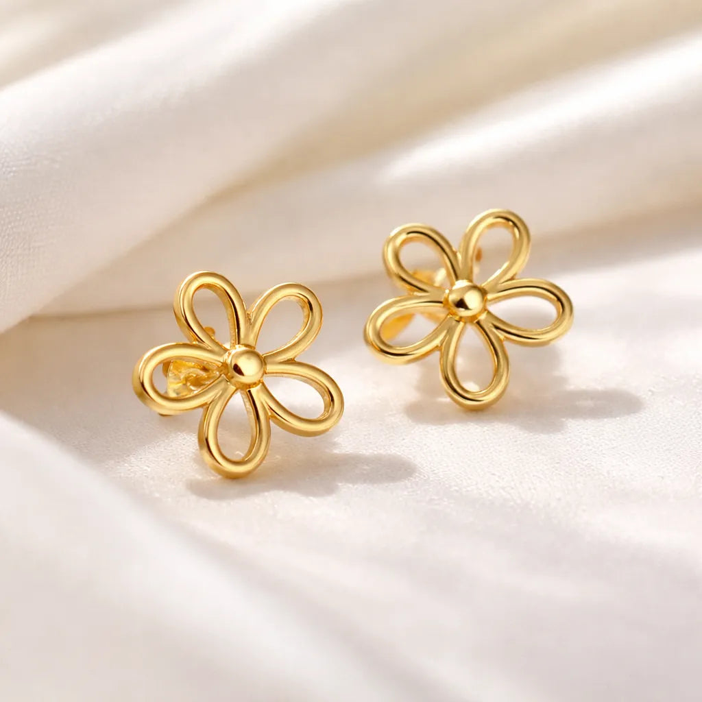 Aretes dorados flor calada minimalista A-0017