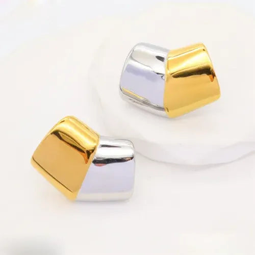Aretes bicolor geométricos dorado y plateado A-0031
